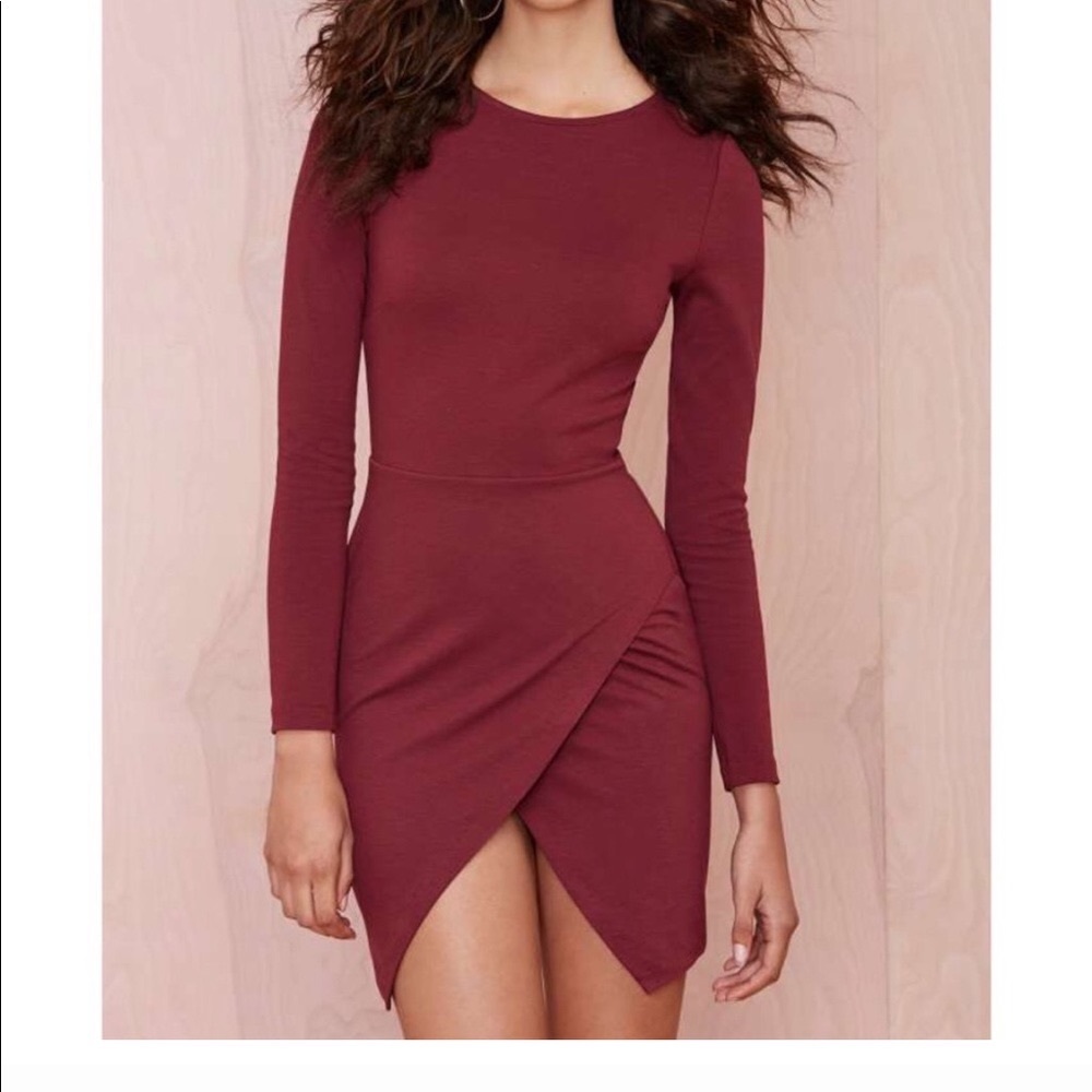 Nasty Gal Burgundy Long Sleeve Bodycon Dress Sz M